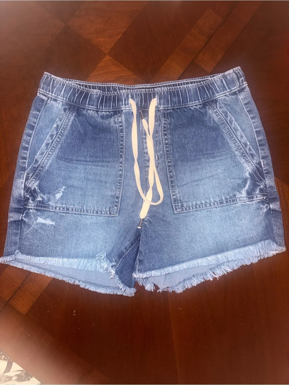 Rewash blue denim drawstring shorts